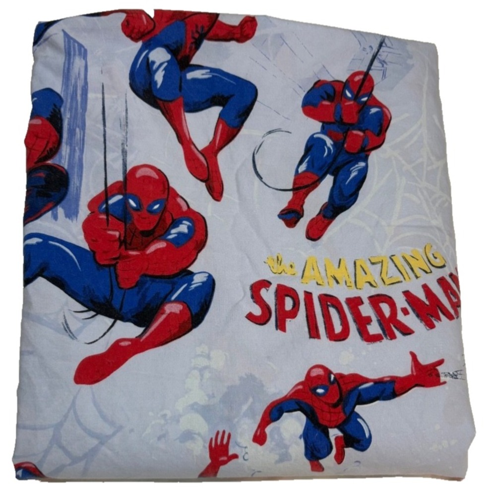 Pottery Barn Kids Spider-Man Queen Size Flat Blue Amazing Marvel 100% Cotton